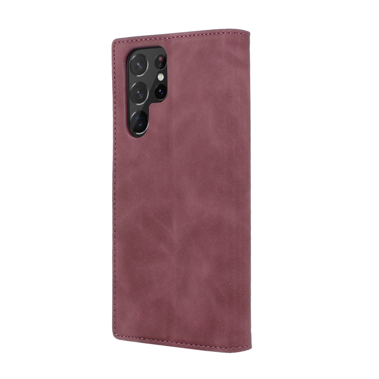 For Samsung Galaxy S22 Ultra 5G Splicing Skin Feel Magnetic Leather Phone Case(Wine Red) For Samsung Galaxy S22 Ultra 5G Splicing Skin Feel Magnetic Leather Phone Case(Wine Red)