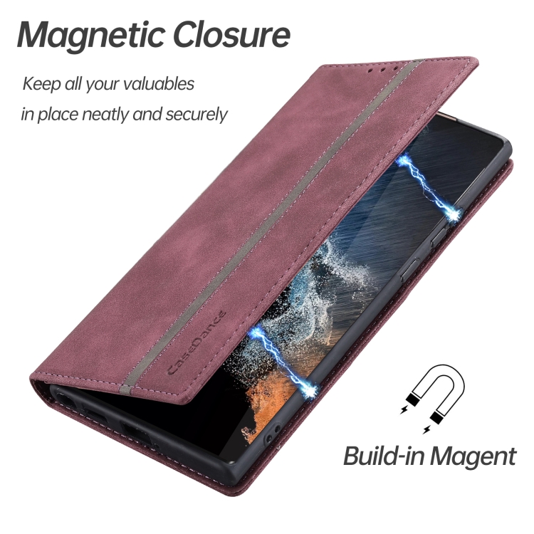 For Samsung Galaxy S22 Ultra 5G Splicing Skin Feel Magnetic Leather Phone Case(Wine Red) For Samsung Galaxy S22 Ultra 5G Splicing Skin Feel Magnetic Leather Phone Case(Wine Red)