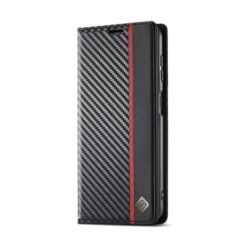 For Samsung Galaxy A13 5G LC.IMEEKE Carbon Fiber Horizontal Flip Leather Phone Case(Vertical Black) - 1