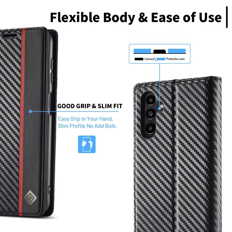 For Samsung Galaxy A13 5G LC.IMEEKE Carbon Fiber Horizontal Flip Leather Phone Case(Vertical Black) - 5