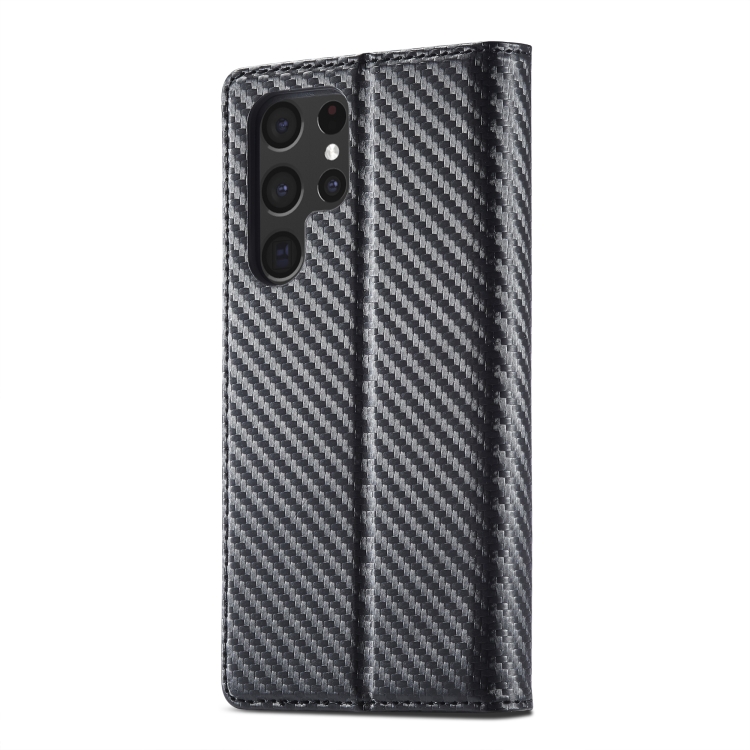 For Samsung Galaxy S22 Ultra 5G LC.IMEEKE Carbon Fiber Horizontal Flip Leather Phone Case(Vertical Black) - 2