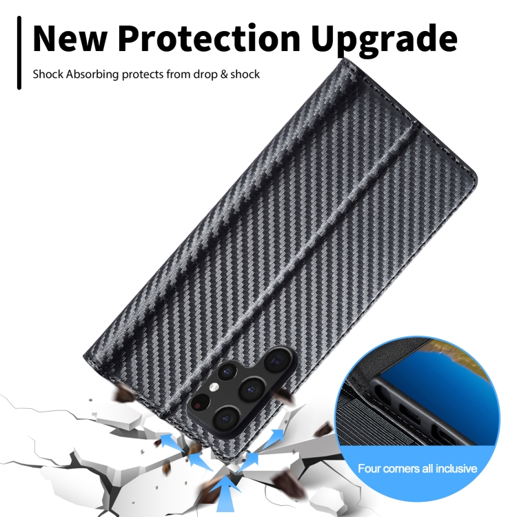 For Samsung Galaxy S22 Ultra 5G LC.IMEEKE Carbon Fiber Horizontal Flip Leather Phone Case(Vertical Black) - 6