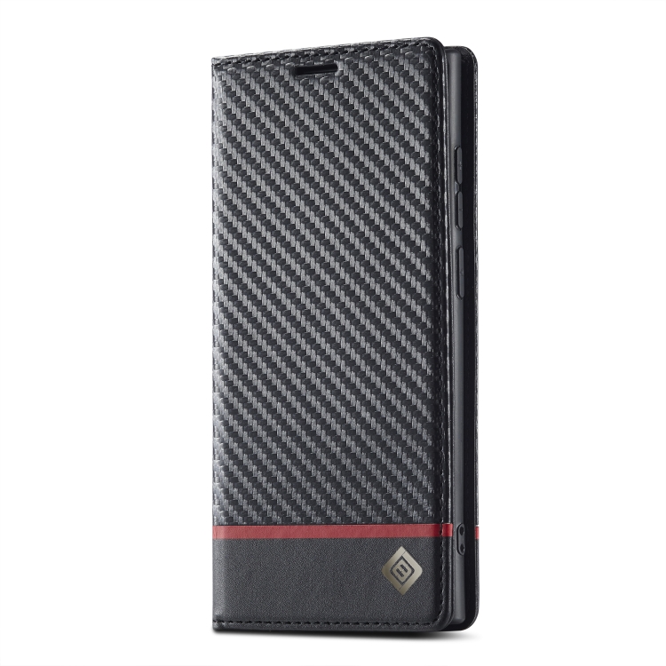 For Samsung Galaxy S22 Ultra 5G LC.IMEEKE Carbon Fiber Horizontal Flip Leather Phone Case(Horizontal Black)