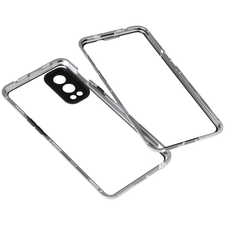 Para OnePlus NORD 2 5G Funda de vidrio templado de metal magnético  Magnético (Plata)