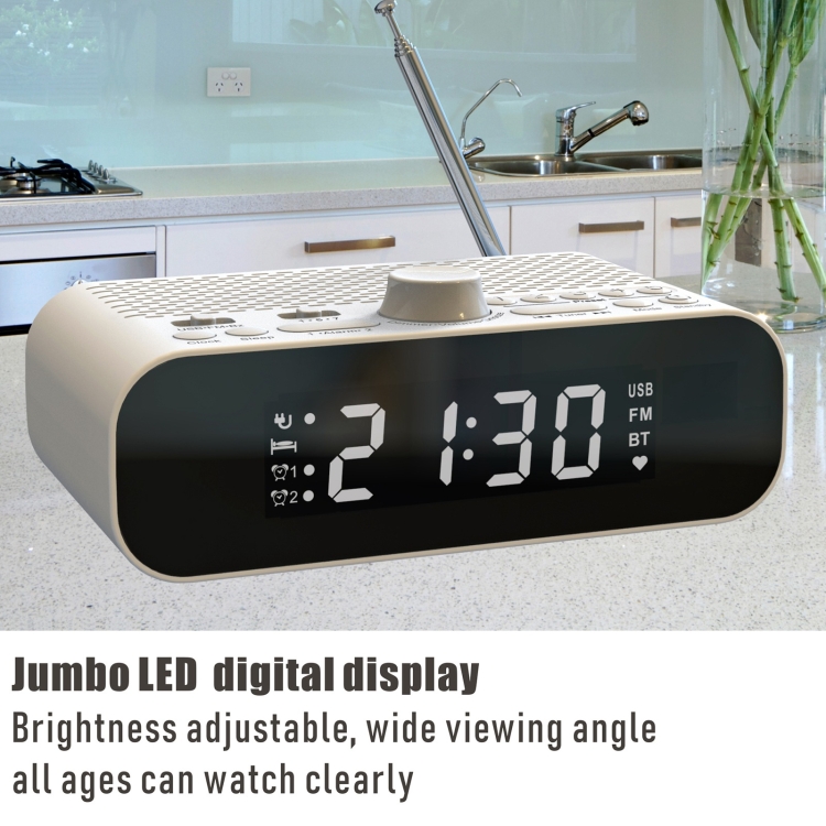 Radio-réveil, Affichage LED Blanc 1,4 avec Bluetooth, FM Radio