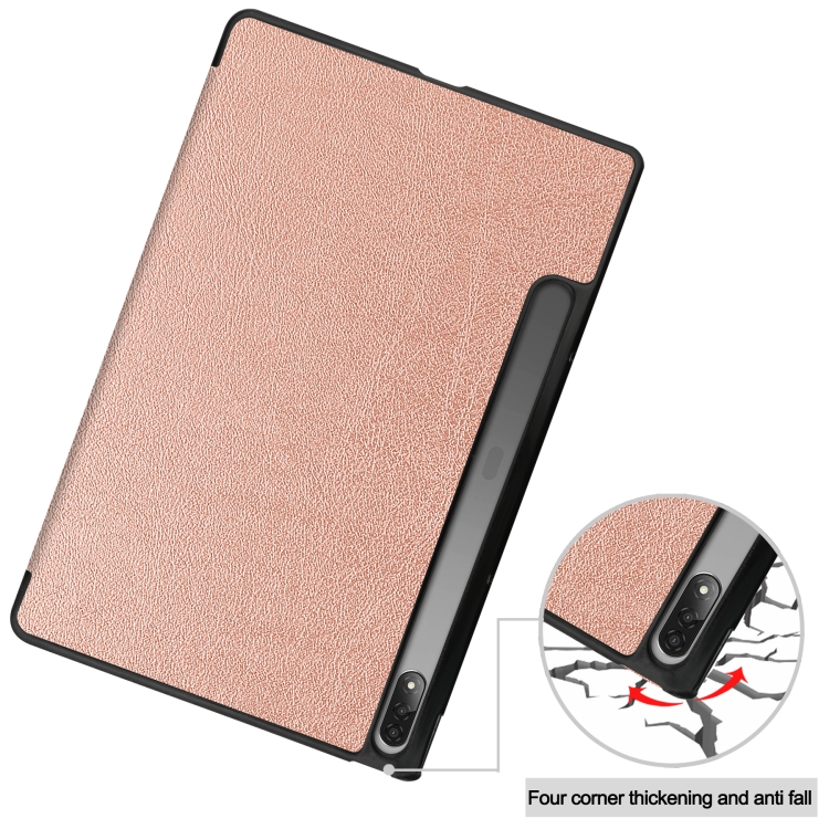 For Lenovo Tab P12 Pro 12.6 Three-folding Holder Custer Texture Leather Tablet Case(Rose Gold) - 5