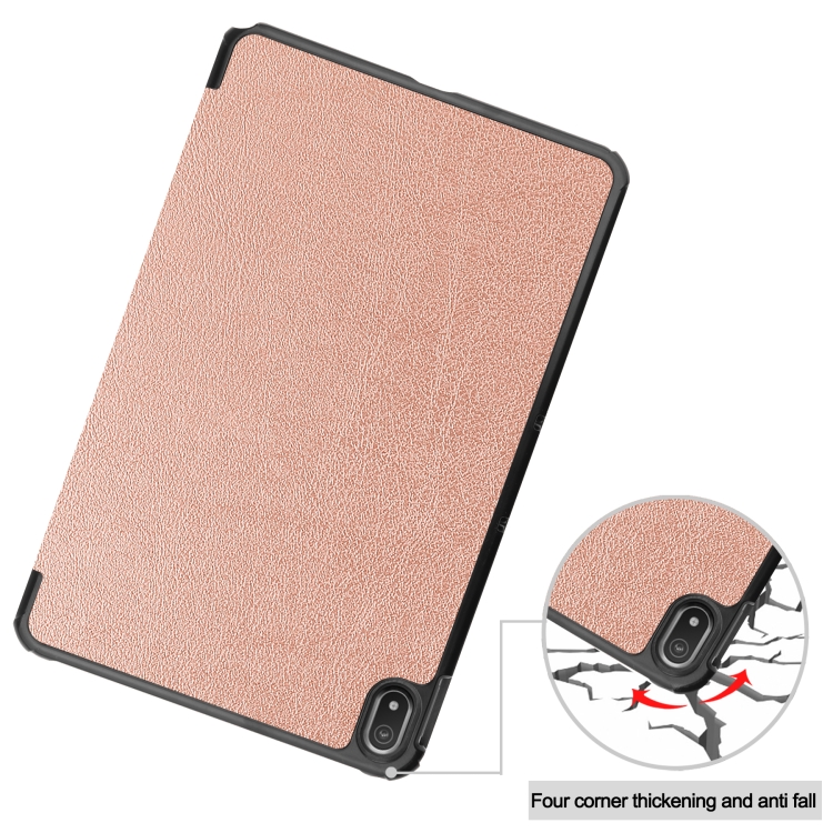 For Nokia T20 Three-folding Holder Custer Texture Leather Tablet Case(Rose Gold) - 5