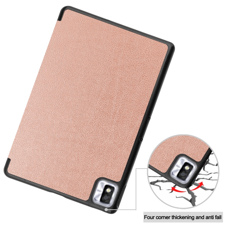 For TCL Tab 10s Three-folding Holder Custer Texture Leather Tablet Case(Rose Gold) - 5