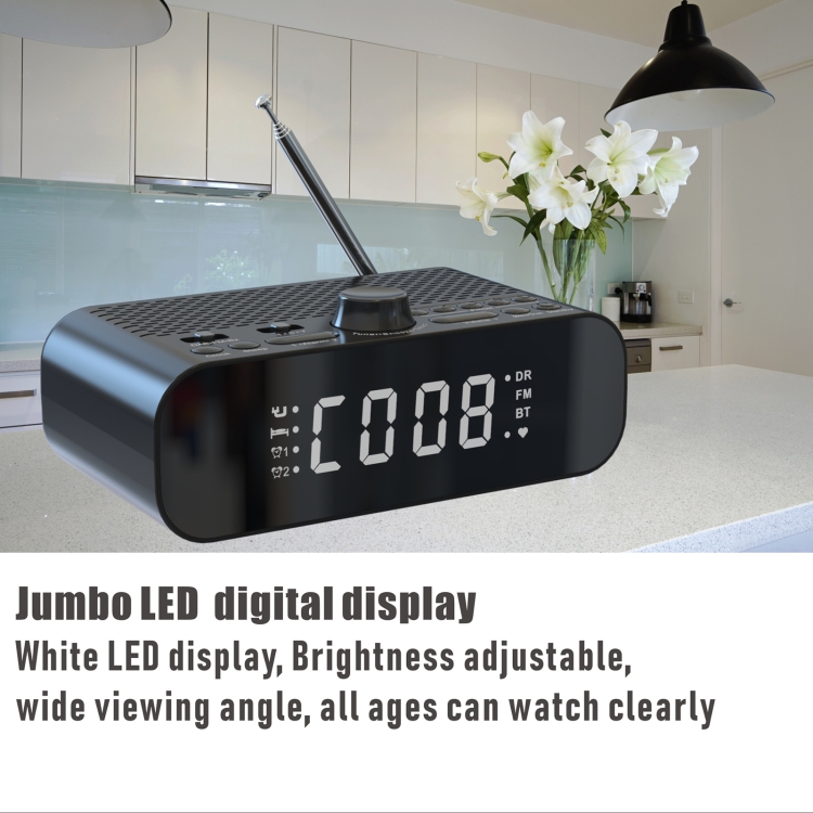 DAB-A5 LED Display Bedside DAB/FM Clock Radio with Bluetooth Speaker, EU Version(Black) - B2