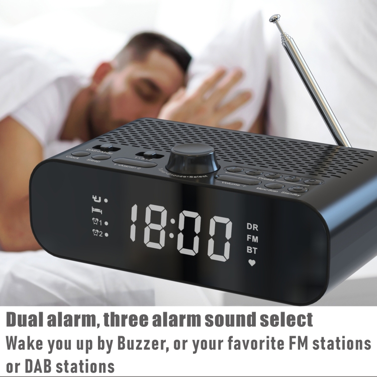 DAB-A5 LED Display Bedside DAB/FM Clock Radio with Bluetooth Speaker, AU Version(Black) - B1
