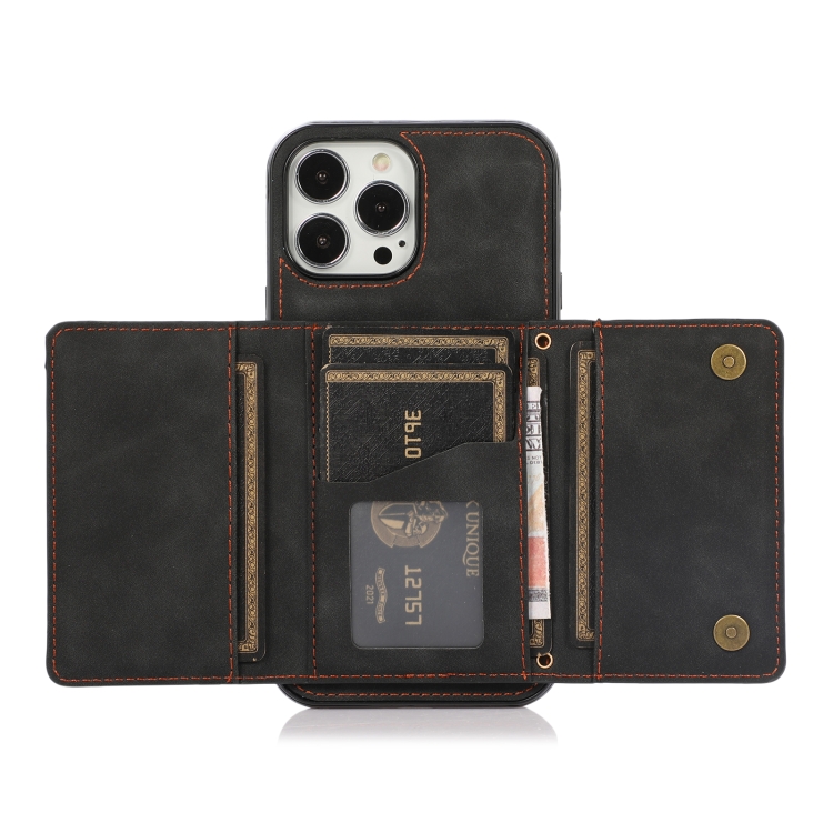 Three-fold Leather Phone Case with Card Slot & Wallet & Holder For iPhone 13 Pro Max(Black) - 5