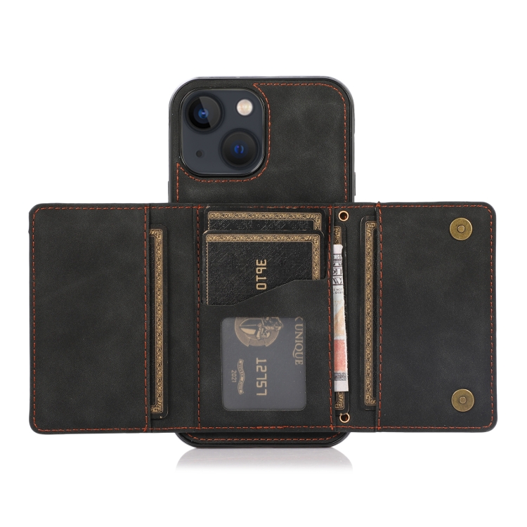 Three-fold Leather Phone Case with Card Slot & Wallet & Holder For iPhone 13 mini(Black) - 5