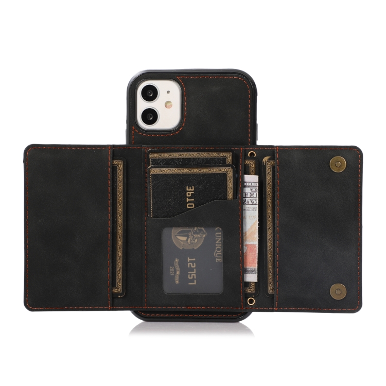 Three-fold Leather Phone Case with Card Slot & Wallet & Holder For iPhone 12 Pro Max(Black) - 5