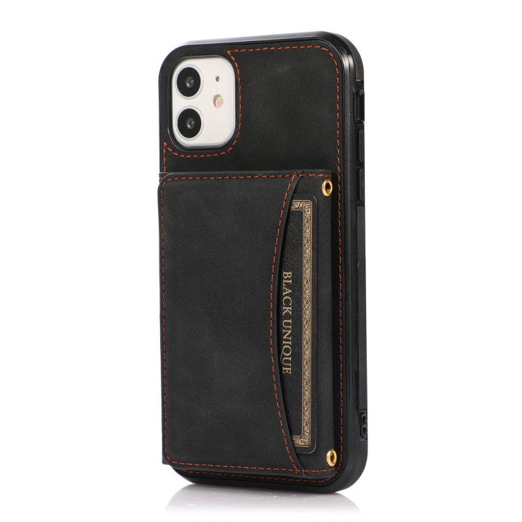 Three-fold Leather Phone Case with Card Slot & Wallet & Holder For iPhone 12 / 12 Pro(Black) - 1