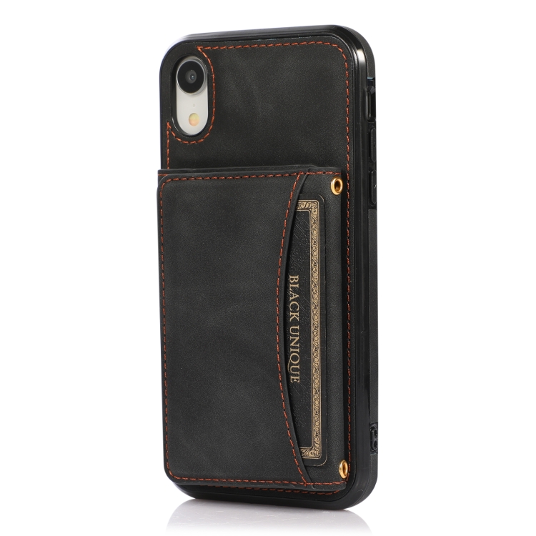 Three-fold Leather Phone Case with Card Slot & Wallet & Holder For iPhone XR(Black) - 1