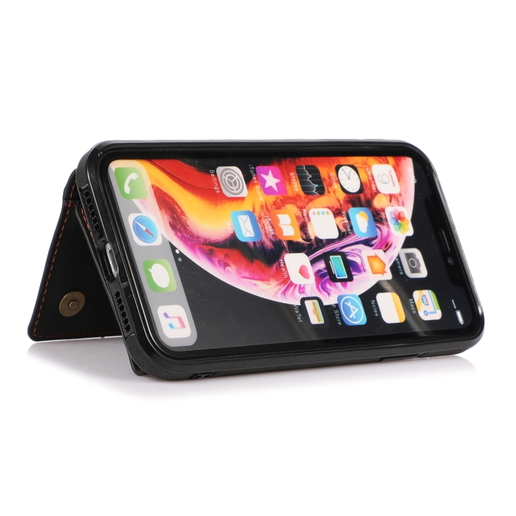 Three-fold Leather Phone Case with Card Slot & Wallet & Holder For iPhone XR(Black) - 3