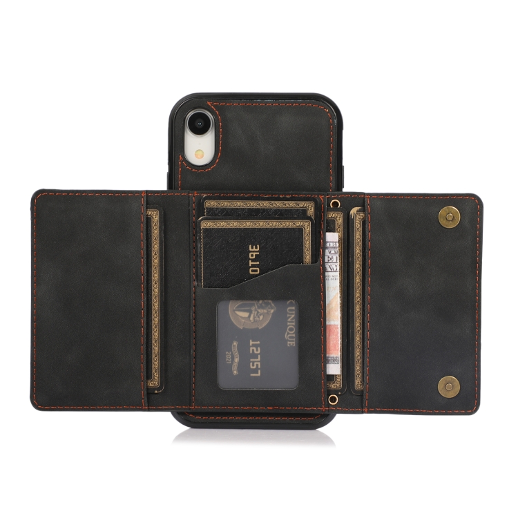 Three-fold Leather Phone Case with Card Slot & Wallet & Holder For iPhone XR(Black) - 5