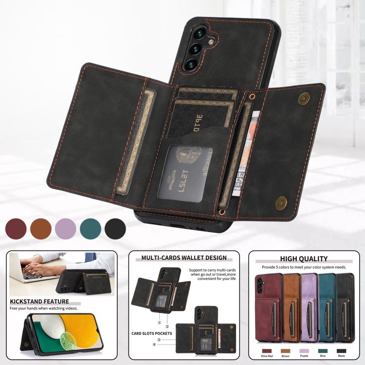 For Samsung Galaxy A13 5G Three-fold Leather Phone Case with Card Slot & Wallet & Holder(Black) - 2