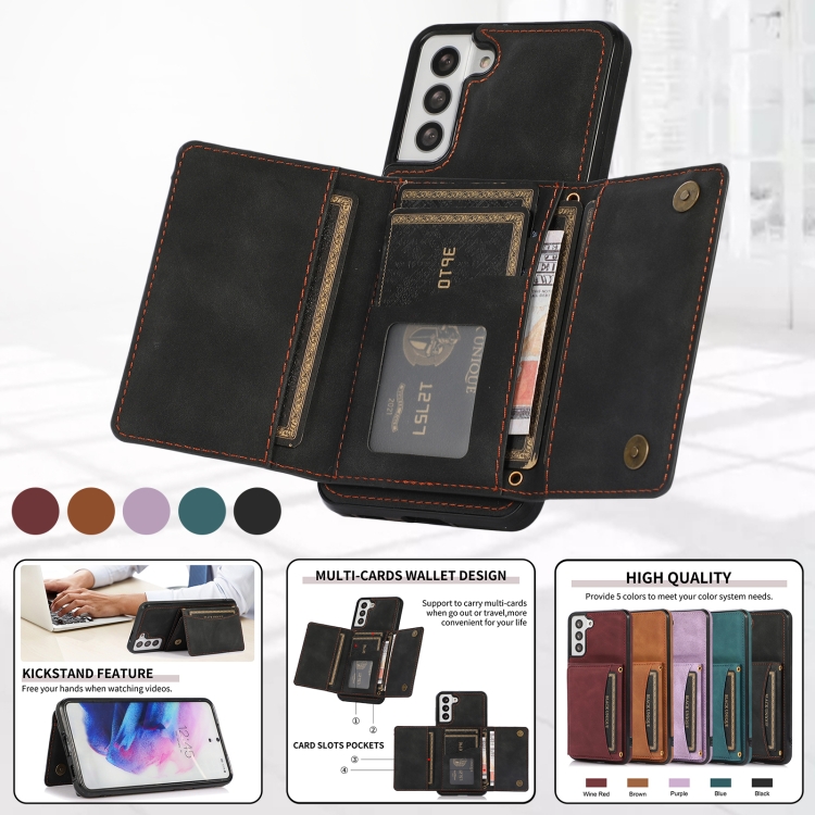 For Samsung Galaxy S21 Three-fold Leather Phone Case with Card Slot & Wallet & Holder(Black) - 2