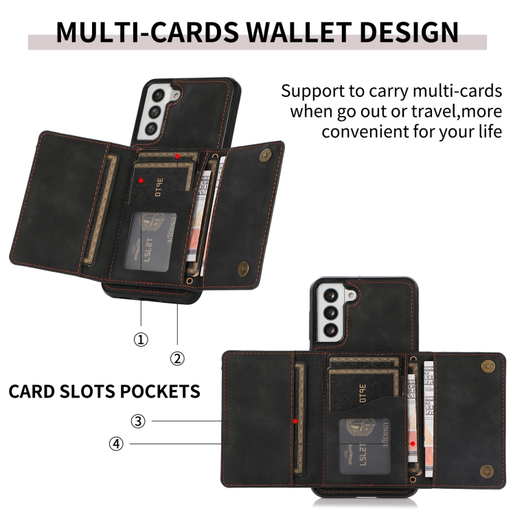 For Samsung Galaxy S21 Three-fold Leather Phone Case with Card Slot & Wallet & Holder(Black) - 5