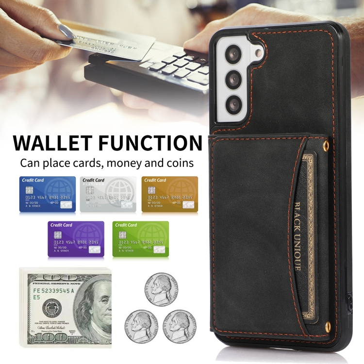 For Samsung Galaxy S21+ Three-fold Leather Phone Case with Card Slot & Wallet & Holder(Black) - 1