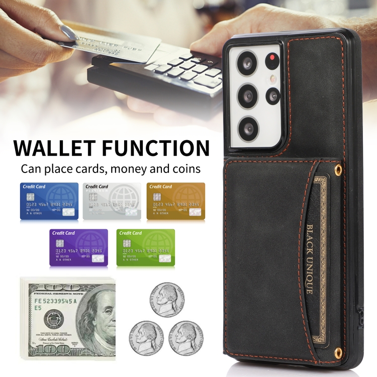 For Samsung Galaxy S21 Ultra Three-fold Leather Phone Case with Card Slot & Wallet & Holder(Black) - 1