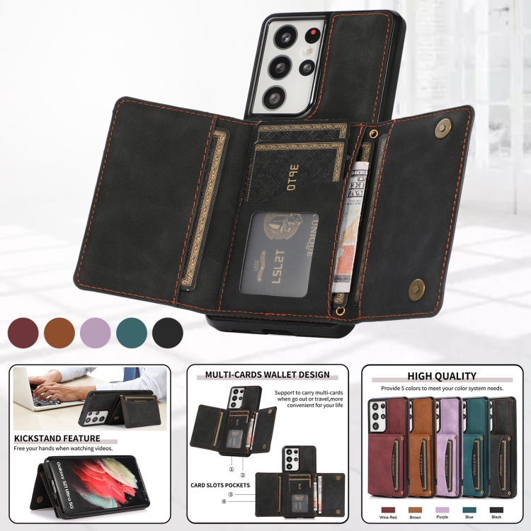 For Samsung Galaxy S21 Ultra Three-fold Leather Phone Case with Card Slot & Wallet & Holder(Black) - 2