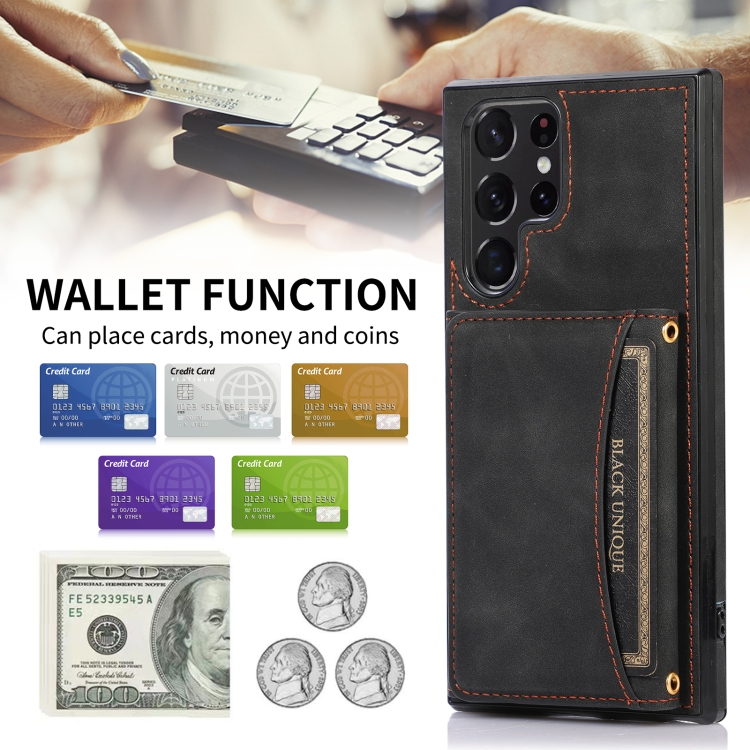 For Samsung Galaxy S22 Ultra Three-fold Leather Phone Case with Card Slot & Wallet & Holder(Black) - 1