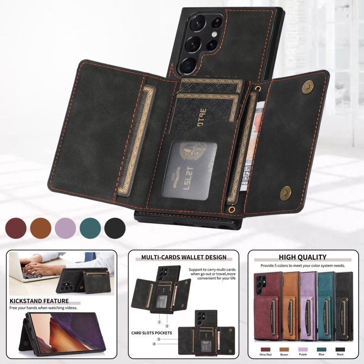 For Samsung Galaxy S22 Ultra Three-fold Leather Phone Case with Card Slot & Wallet & Holder(Black) - 2