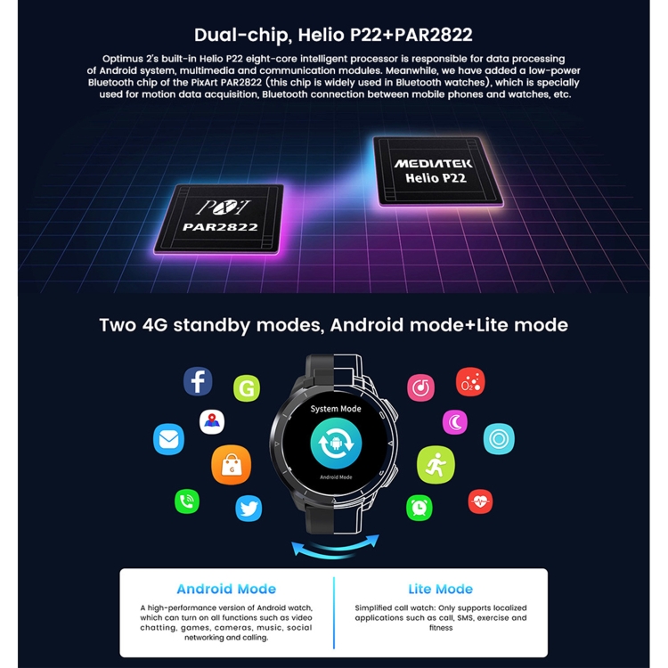 KOSPET Optimus 2 4GB+64GB 13 Million Rotating Camera Android Smart Watch Phone(Black) - 2