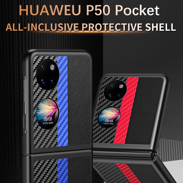 For Huawei P50 Pocket Contrasting PU + Carbon Fiber Phone Case(Sapphire Blue) - B1