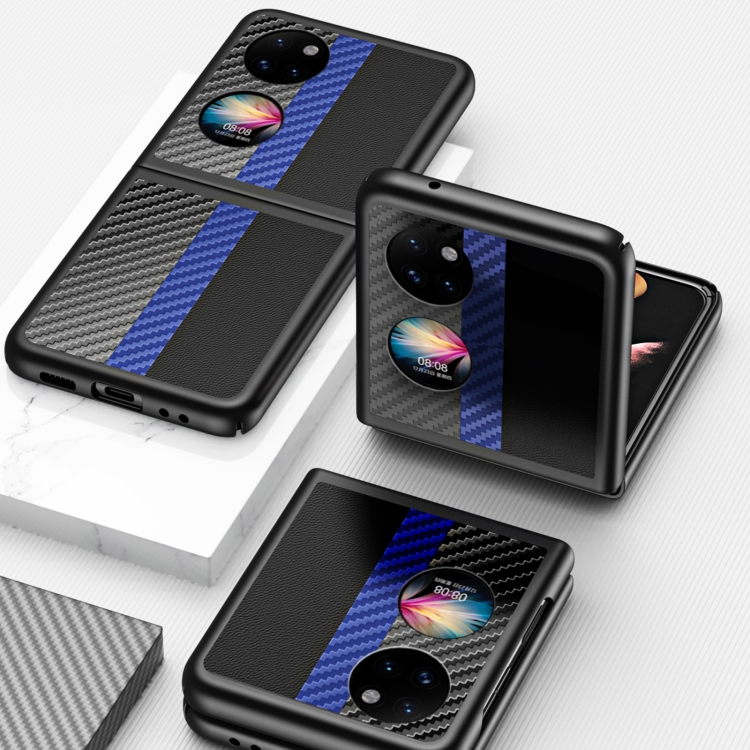 For Huawei P50 Pocket Contrasting PU + Carbon Fiber Phone Case(Sapphire Blue) - B2