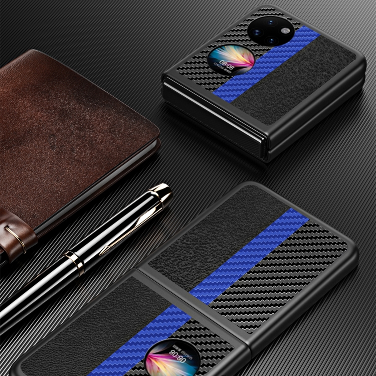 For Huawei P50 Pocket Contrasting PU + Carbon Fiber Phone Case(Sapphire Blue) - B3