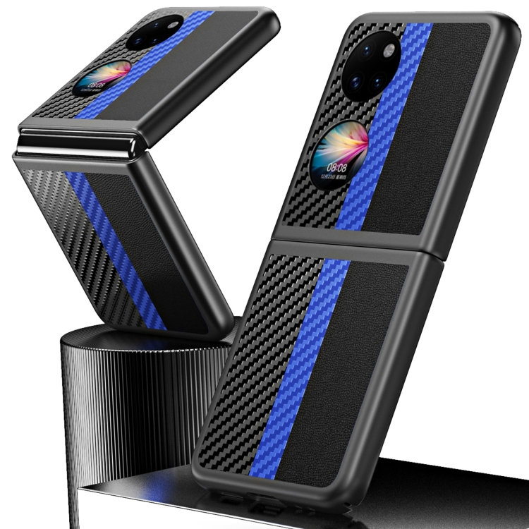 For Huawei P50 Pocket Contrasting PU + Carbon Fiber Phone Case(Sapphire Blue) - B4