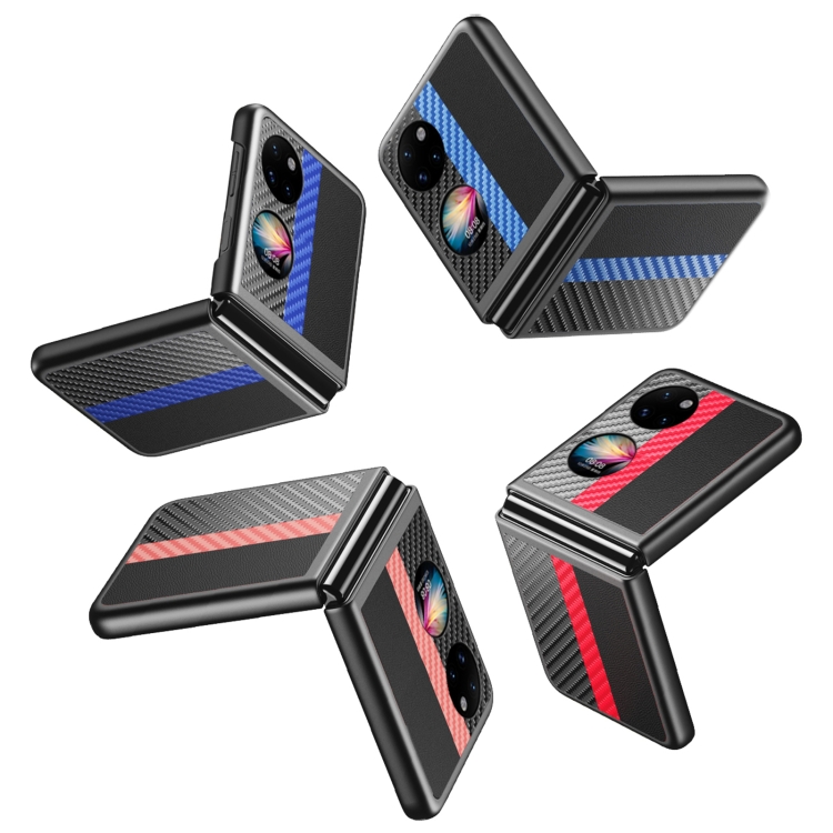 For Huawei P50 Pocket Contrasting PU + Carbon Fiber Phone Case(Sapphire Blue) - B6