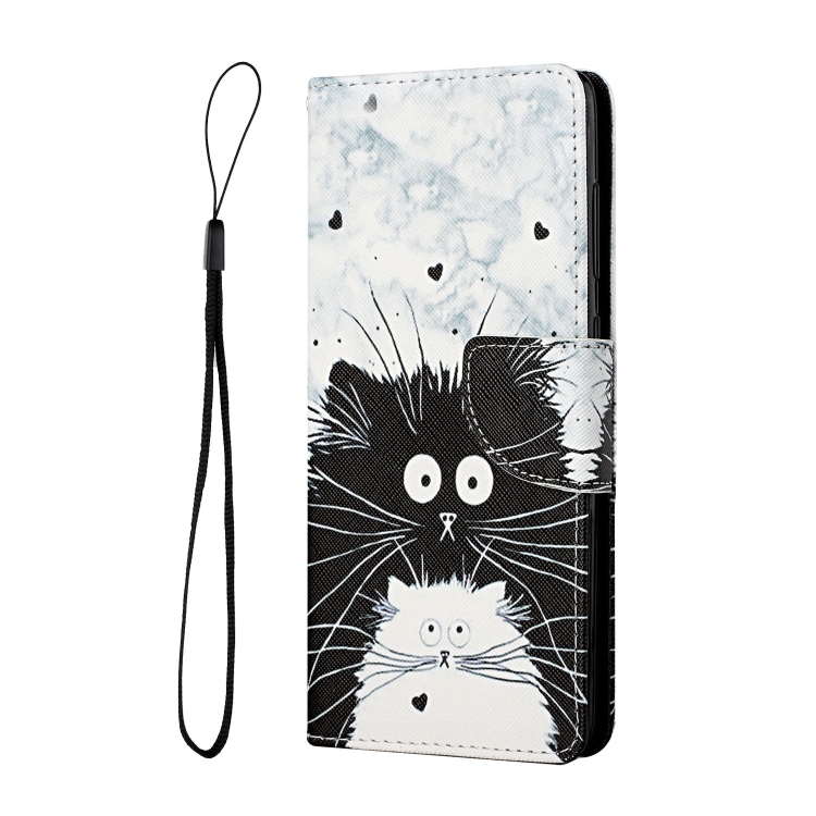 For Samsung Galaxy S22+ 5G Colored Drawing Leather Phone Case(Black White Cat) For Samsung Galaxy S22+ 5G Colored Drawing Leather Phone Case(Black White Cat)