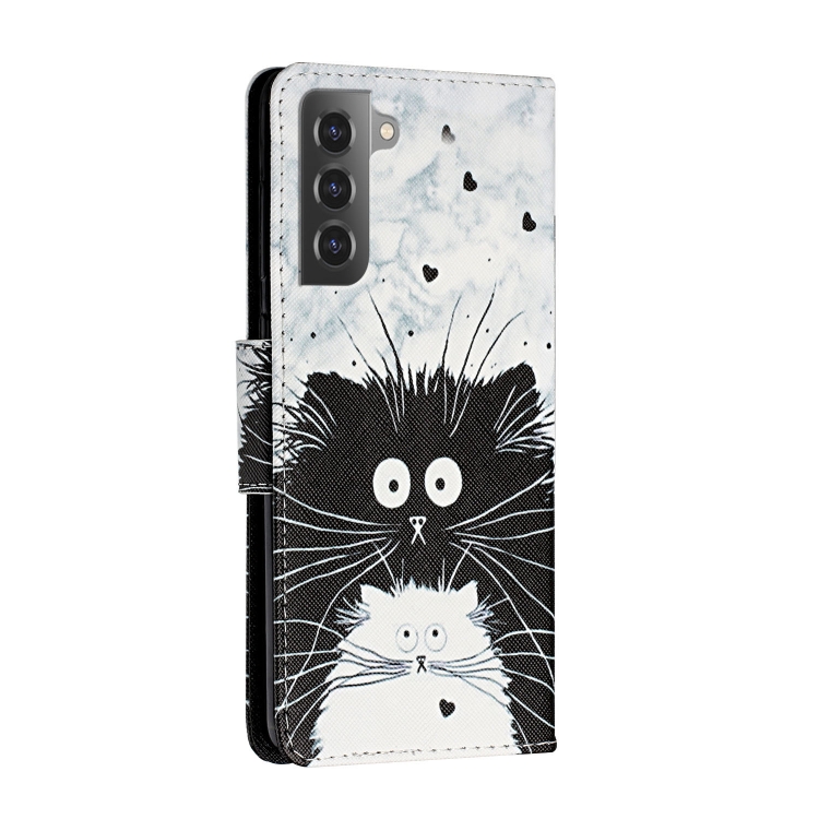 For Samsung Galaxy S22+ 5G Colored Drawing Leather Phone Case(Black White Cat) For Samsung Galaxy S22+ 5G Colored Drawing Leather Phone Case(Black White Cat)