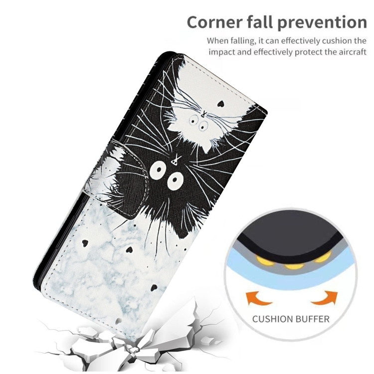 For Samsung Galaxy S22+ 5G Colored Drawing Leather Phone Case(Black White Cat) For Samsung Galaxy S22+ 5G Colored Drawing Leather Phone Case(Black White Cat)