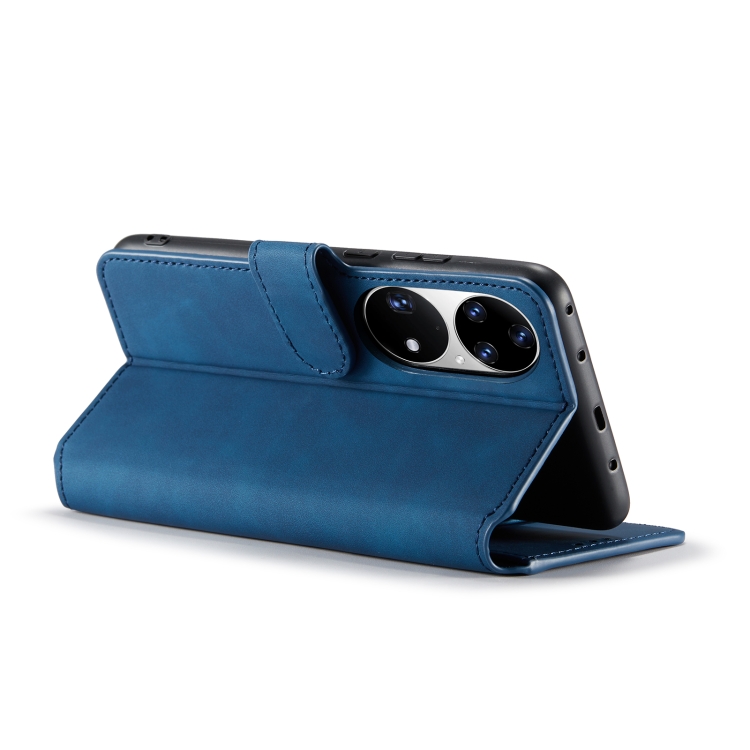For Huawei P50 Pro DG.MING Retro Oil Side Horizontal Flip Leather Case with Holder & Card Slots & Wallet(Blue) - 4