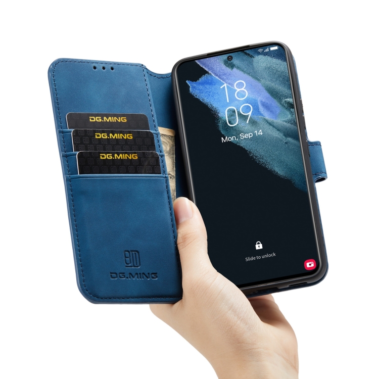 For Samsung Galaxy S22+ DG.MING Retro Oil Side Horizontal Flip Leather Case with Holder & Card Slots & Wallet(Blue) - 5