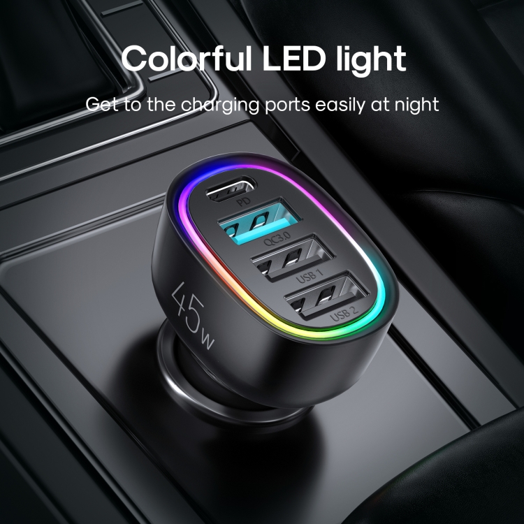 3-Port USB Car Charger Adapter LED Display Q 3.0 Fast Charging Accessories Black