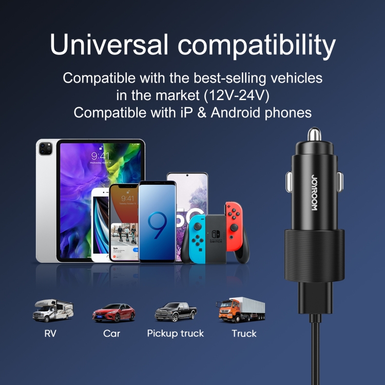 JOYROOM JR-CL10 4.8A Dual USB Car Charger with 3 In 1 Charging Cable(Black) JOYROOM JR-CL10 4.8A Dual USB Car Charger with 3 In 1 Charging Cable(Black)