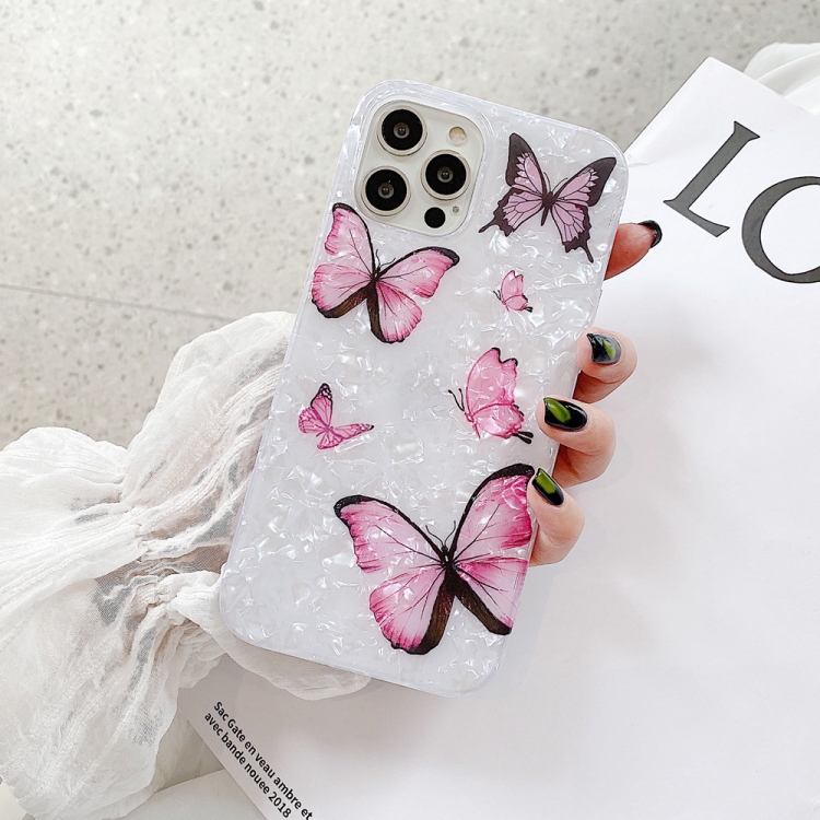 For iPhone 11 Shell Texture TPU Phone Case Pink Butterfly