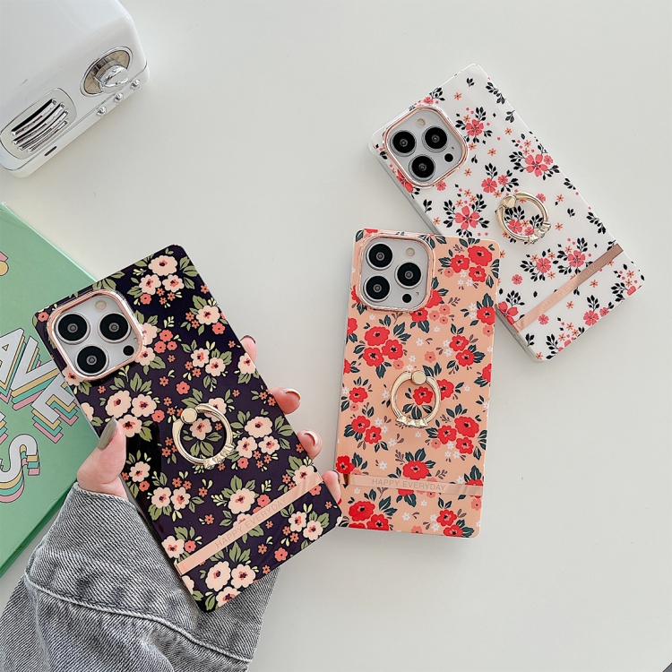 For iPhone 11 Pro Square Plating Gold Edge Phone Case with Ring Holder (Fresh Red Flower) For iPhone 11 Pro Square Plating Gold Edge Phone Case with Ring Holder (Fresh Red Flower)