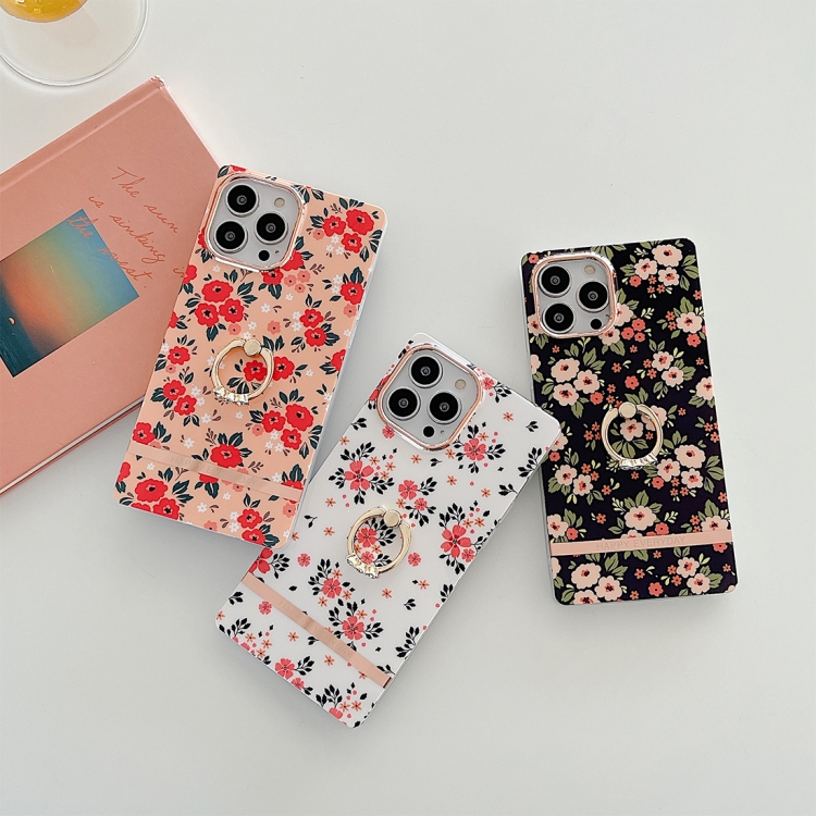 For iPhone 11 Pro Square Plating Gold Edge Phone Case with Ring Holder (Fresh Red Flower) For iPhone 11 Pro Square Plating Gold Edge Phone Case with Ring Holder (Fresh Red Flower)