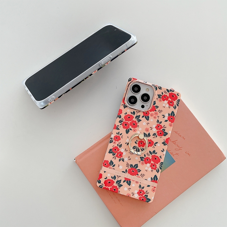 For iPhone 11 Pro Square Plating Gold Edge Phone Case with Ring Holder (Fresh Red Flower) For iPhone 11 Pro Square Plating Gold Edge Phone Case with Ring Holder (Fresh Red Flower)