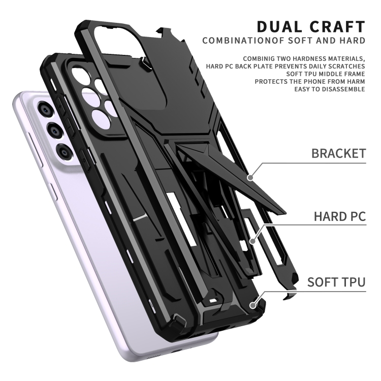 For Samsung Galaxy A33 5G Super V Armor PC + TPU Phone Case with Holder(Black) - 1