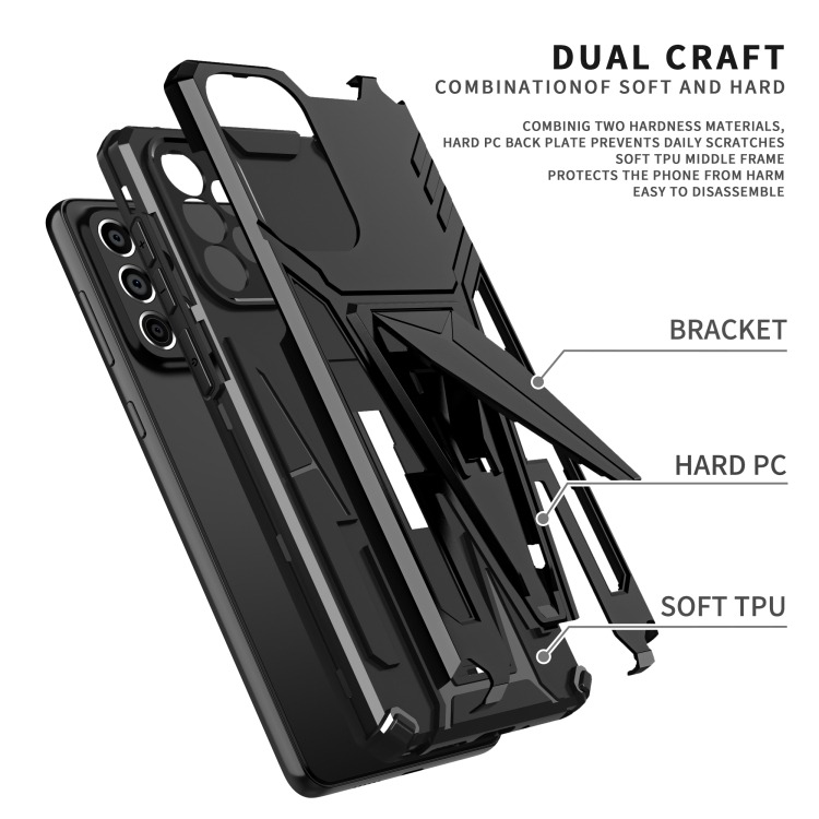 For Samsung Galaxy A73 Super V Armor PC + TPU Phone Case with Holder(Black) - 1