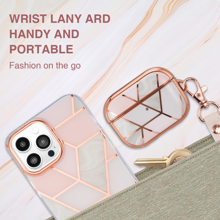 Anti-drop Stitching Earphone Protective Case with Lanyard For AirPods Pro(Pink Grey Marble) - B5