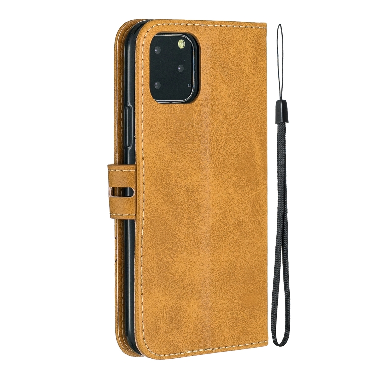For iPhone 11 Pro Stitching Style 2-Color Cow Texture Horizontal Flip PU Leather Case with Holder & Card Slot & Lanyard(Yellow) For iPhone 11 Pro Stitching Style 2-Color Cow Texture Horizontal Flip PU Leather Case with Holder & Card Slot & Lanyard(Yellow)